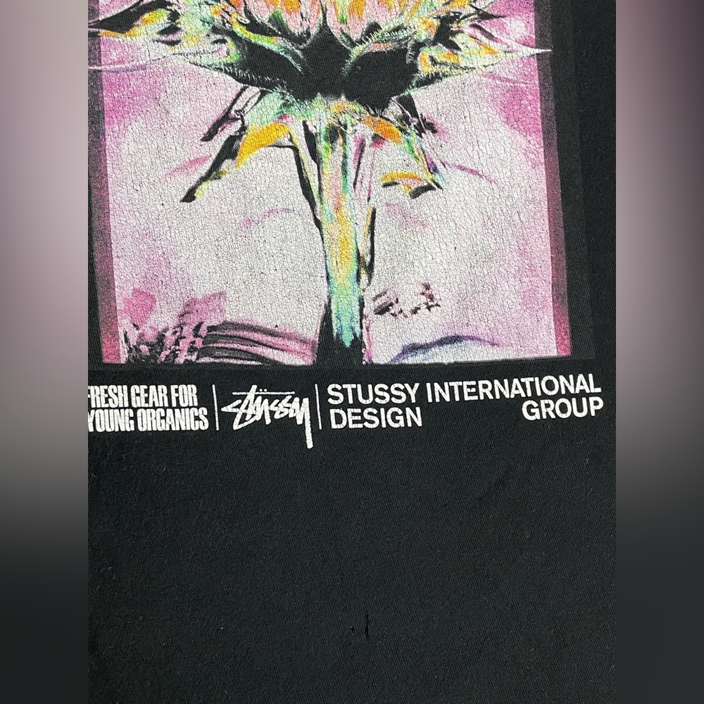Stussy Black Shirt Size L Short Sleeve Cotton Streetwear Floral Fresh Gear - Picture 4 of 16